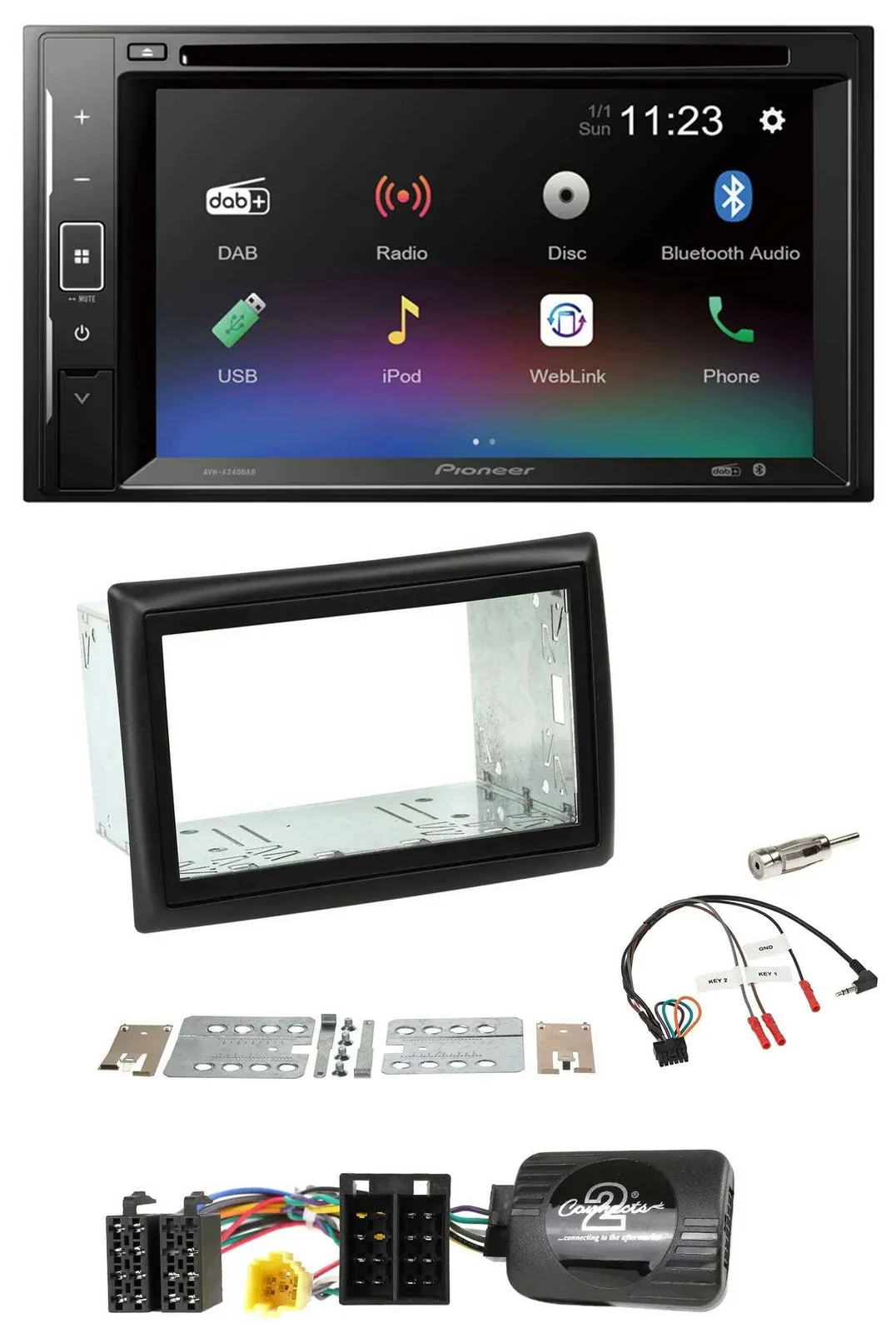 Автомагнитола Pioneer 2DIN, Bluetooth, USB, DAB, DVD, для Renault Megane II (2005-)