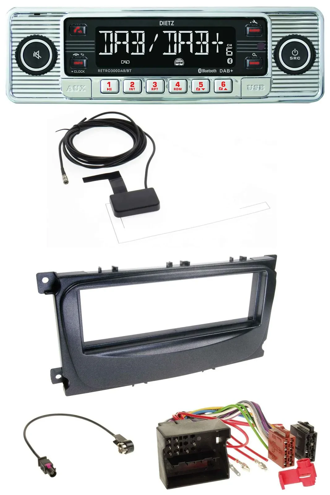 Dietz Bluetooth USB MP3 DAB Autoradio für Ford Mondeo S-Max 07-14 schwarz