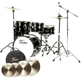 Fame B20 Drum Set 18" Bass Drum Piano Black Cymbals Hardware Practice Pad 3-SET