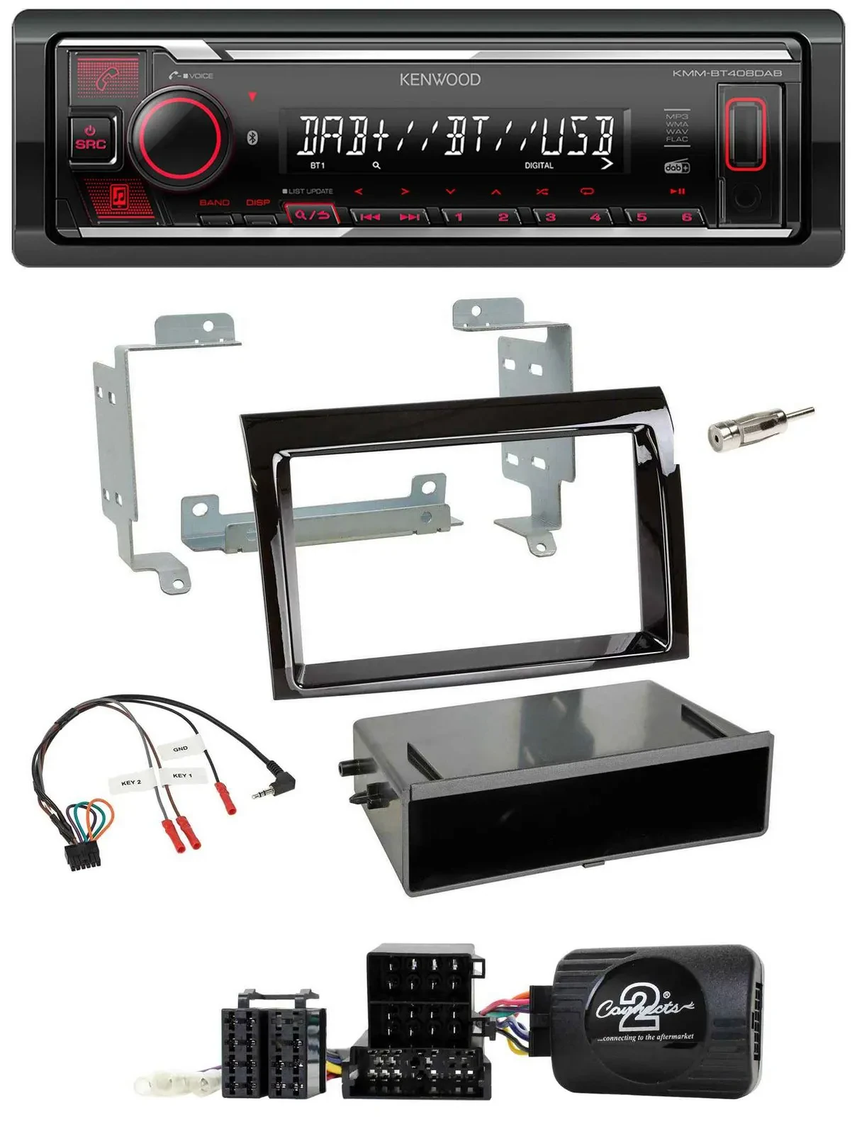 Kenwood Lenkrad Bluetooth USB DAB Autoradio für Fiat Ducato 2006-2008 piano