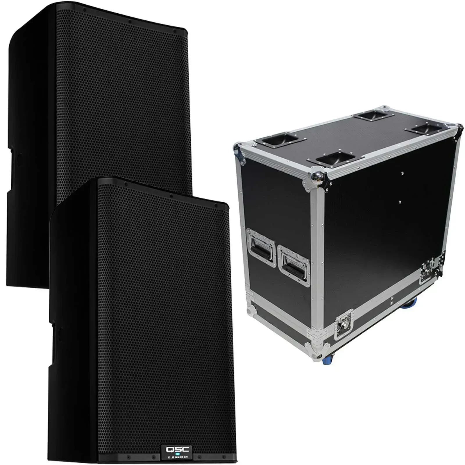 QSC K12.2 K2 Series 12" Powered DJ PA Speakers Pair with ATA Flight Case Pack
