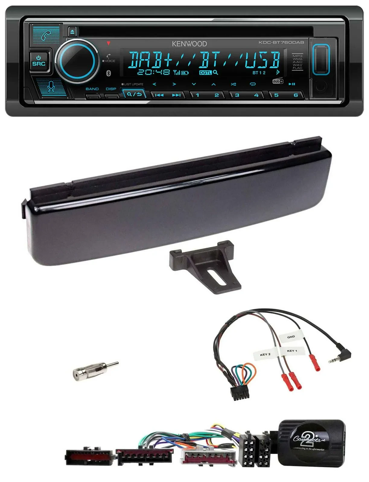 Автомагнитола для Ford Mondeo/Focus Kenwood Bluetooth DAB USB CD, черный глянец (piano black)