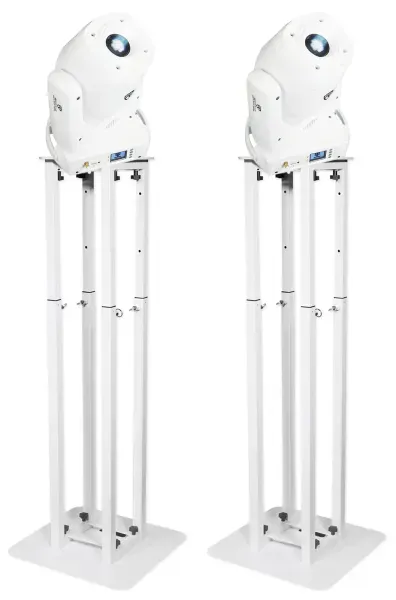 (2) Rockville ROCK SPOT 260W WHITE DJ Moving Head Spot Lights+White Totem Stands