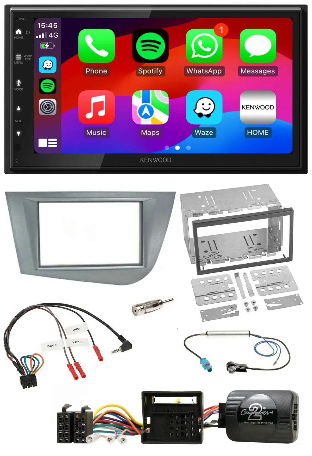 Автомагнитола Kenwood 2DIN, USB, DAB, Bluetooth для Seat Leon 2005–2012, серебристая