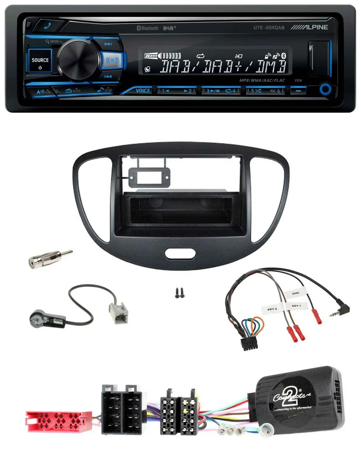 Alpine USB Bluetooth DAB Lenkrad Autoradio für Hyundai i10 ISO 2009-2013 schwarz