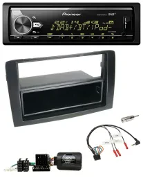 Автомагнитола Pioneer Bluetooth, USB, DAB для Fiat Idea 2006–2012, черная, с поддержкой кнопок на руле