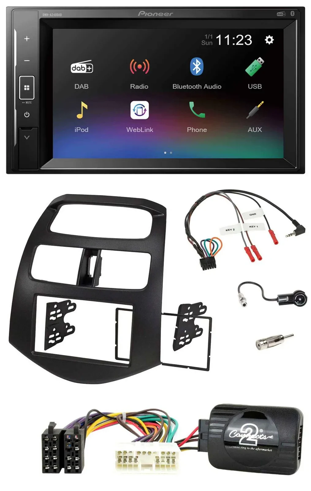 Pioneer DAB Lenkrad 2DIN Bluetooth USB Autoradio für Chevrolet Spark KLM 2012-20