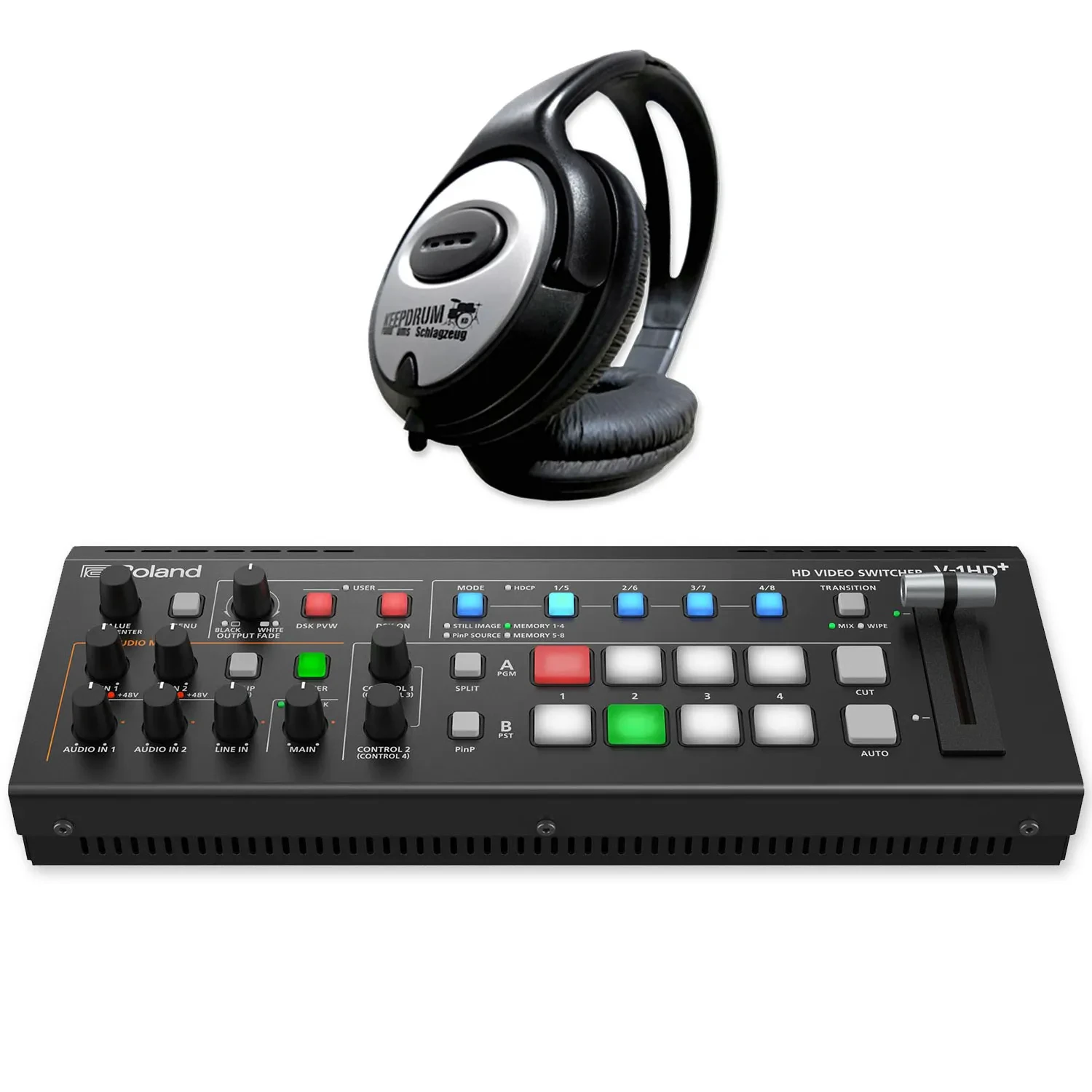 Roland V-1HD+ A/V Video Switcher HD Plus mit keepdrum Kopfhörer