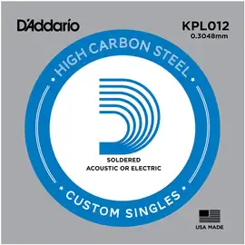 Струна для акустической и электрогитары D'Addario KPL012 High Carbon Steel Custom Singles, сталь, калибр 12