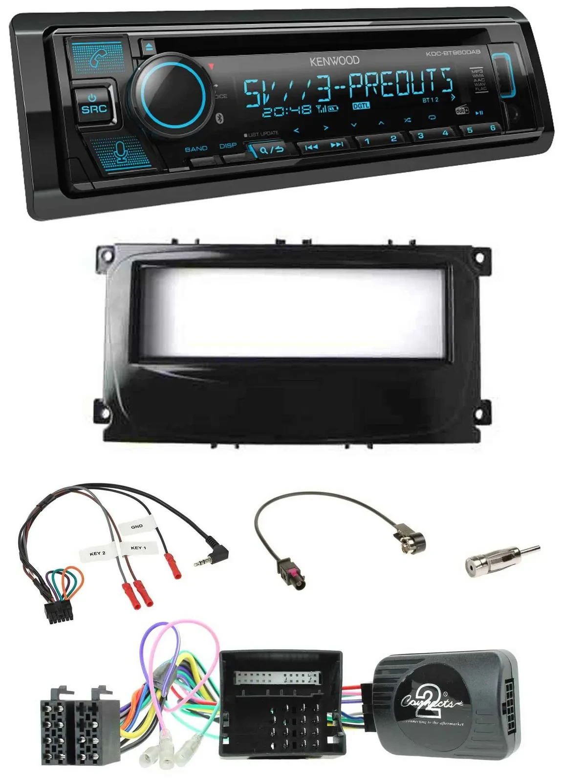 Kenwood Bluetooth USB CD Lenkrad DAB Autoradio für Ford Galaxy Focus C-Max Can a