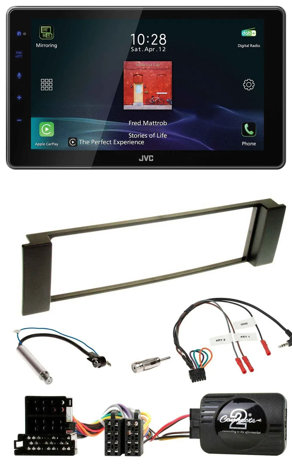 Автомагнитола JVC DAB Bluetooth USB для Audi A3/A6 (2000–2004) с поддержкой управления на руле