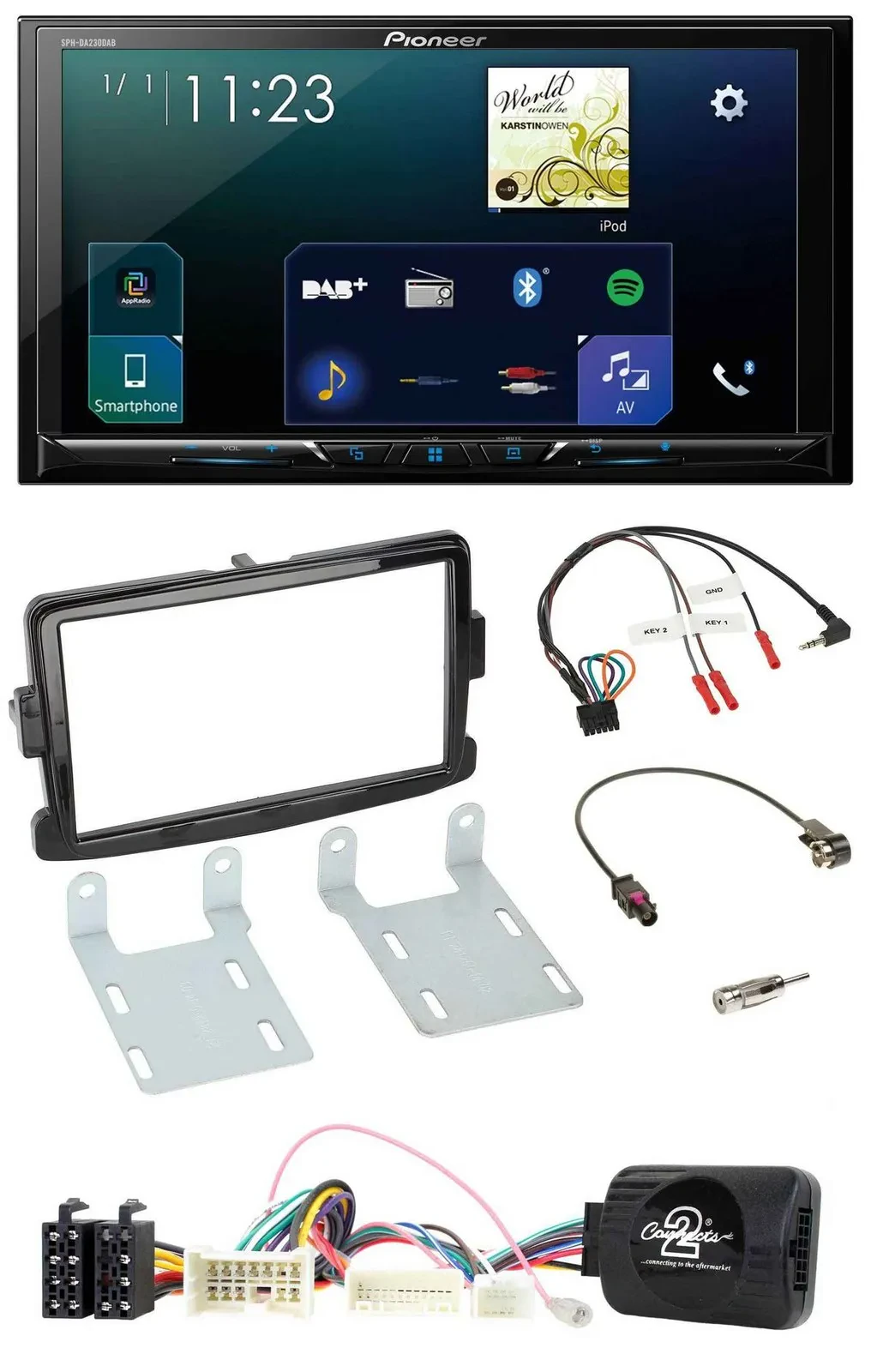 Pioneer Lenkrad Bluetooth USB 2DIN DAB Autoradio für Dacia ab 2012 piano schwarz
