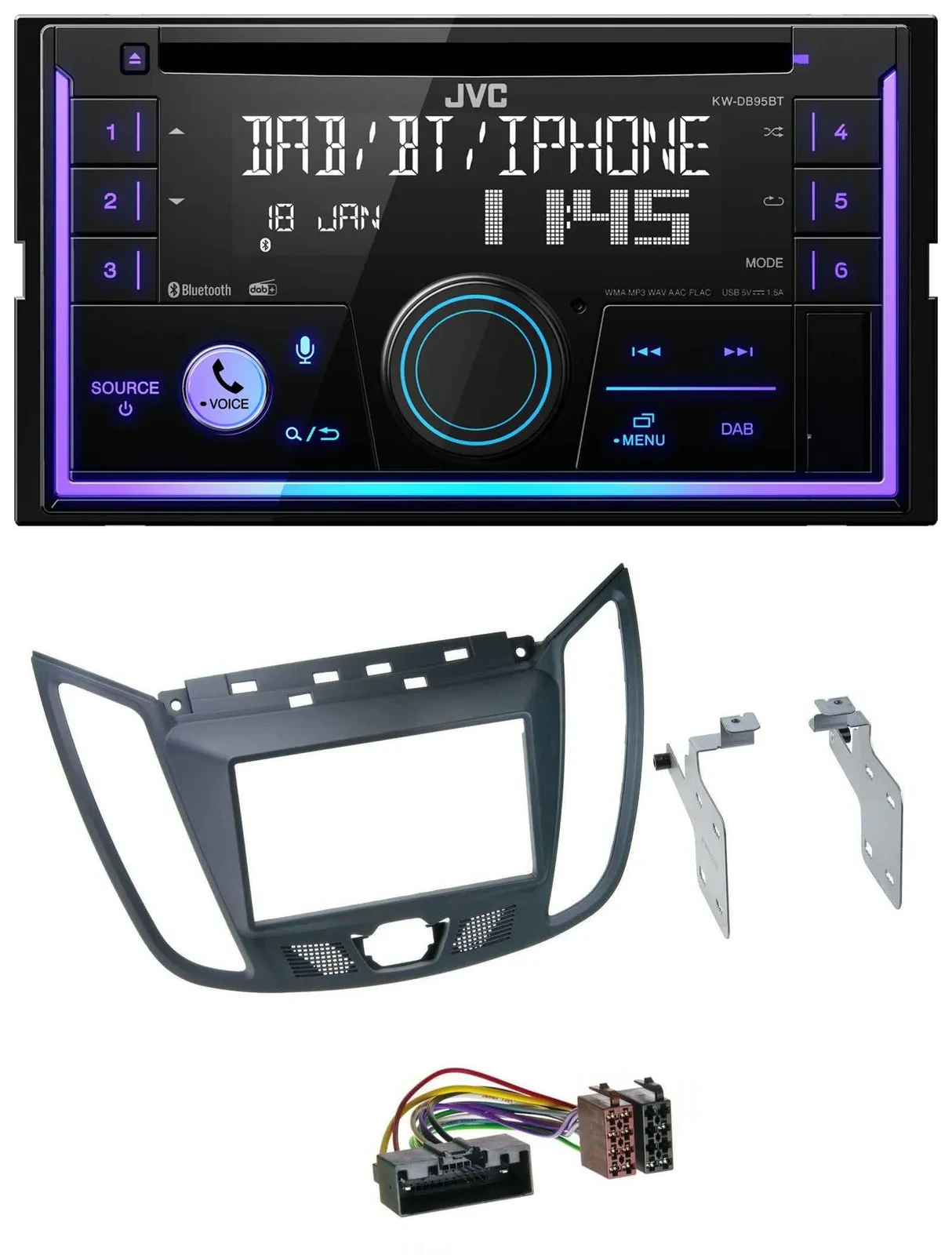 JVC MP3 USB 2DIN DAB Bluetooth CD Autoradio für Ford C-Max (ab 10) grau