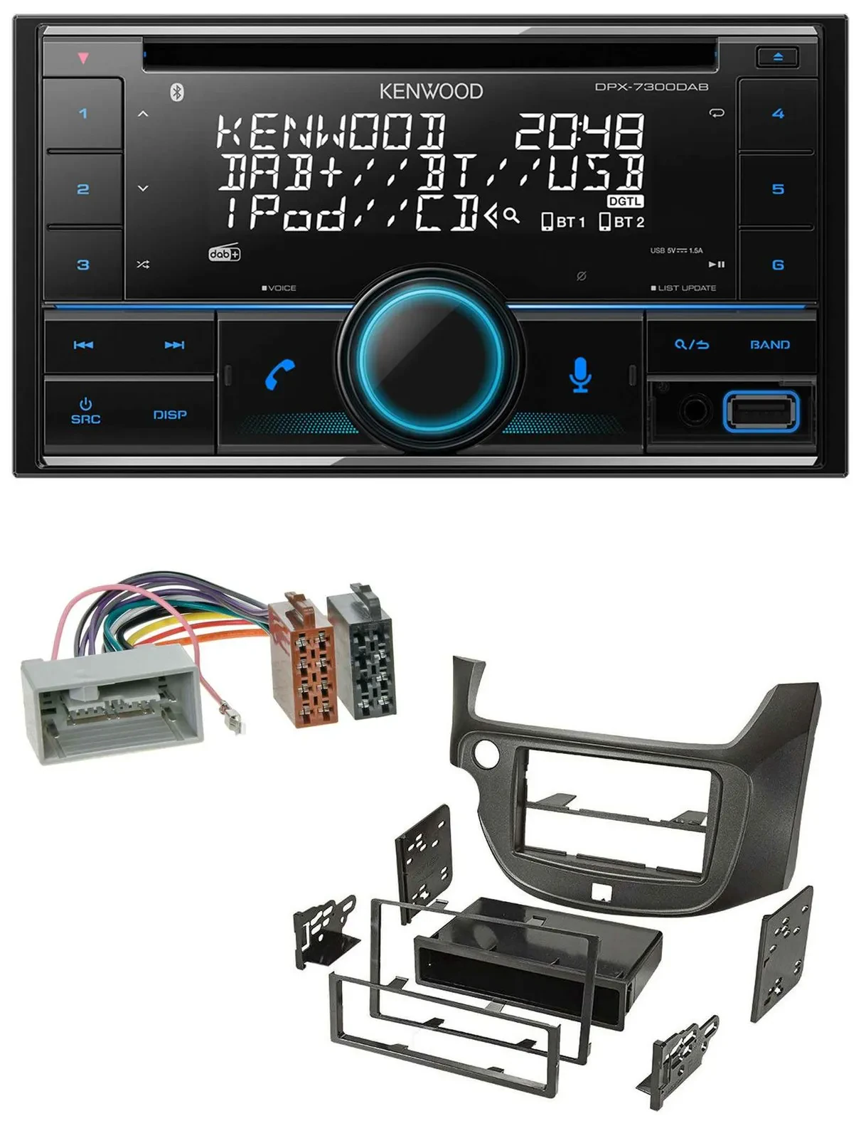 Kenwood CD 2DIN DAB USB MP3 Bluetooth Autoradio für Honda Jazz ab 09 dunkelgrau