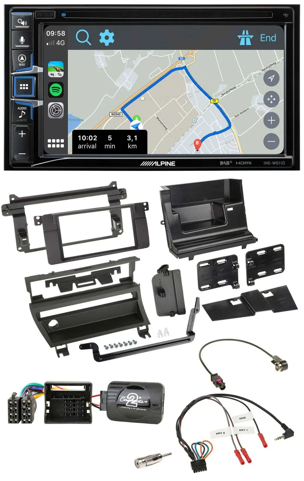 Alpine DAB TMC Bluetooth 2DIN USB Lenkrad Navigation für BMW 3-er E46 2001-2006