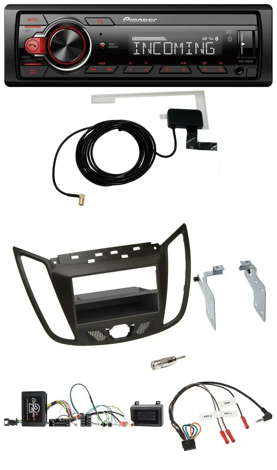 Автомагнитола Pioneer USB, DAB, Bluetooth, поддержка кнопок на руле, для Ford C‑Max/Kuga, коричневый