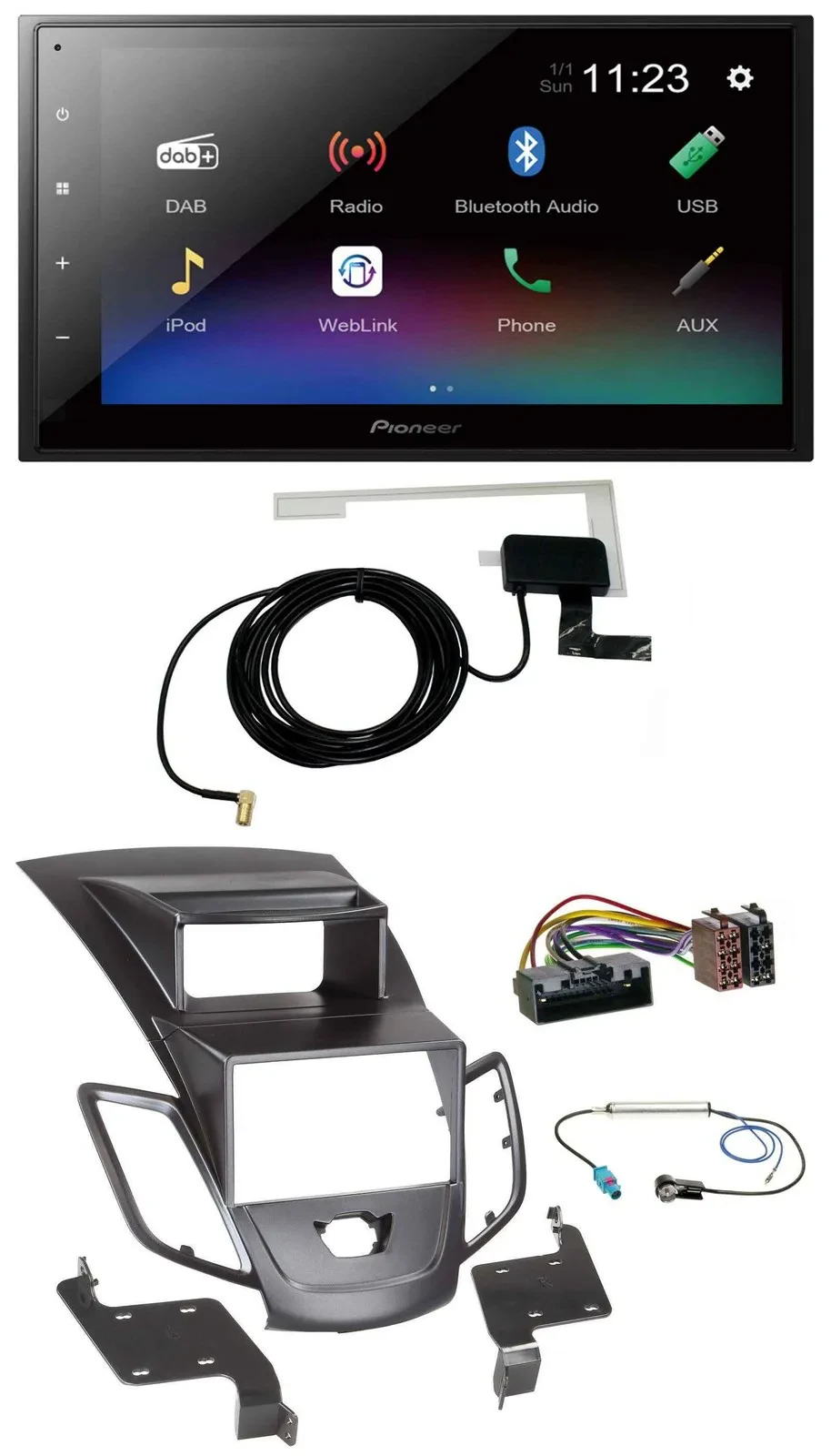 Автомагнитола для Ford Fiesta Pioneer DAB, Bluetooth, USB, 2DIN, черный