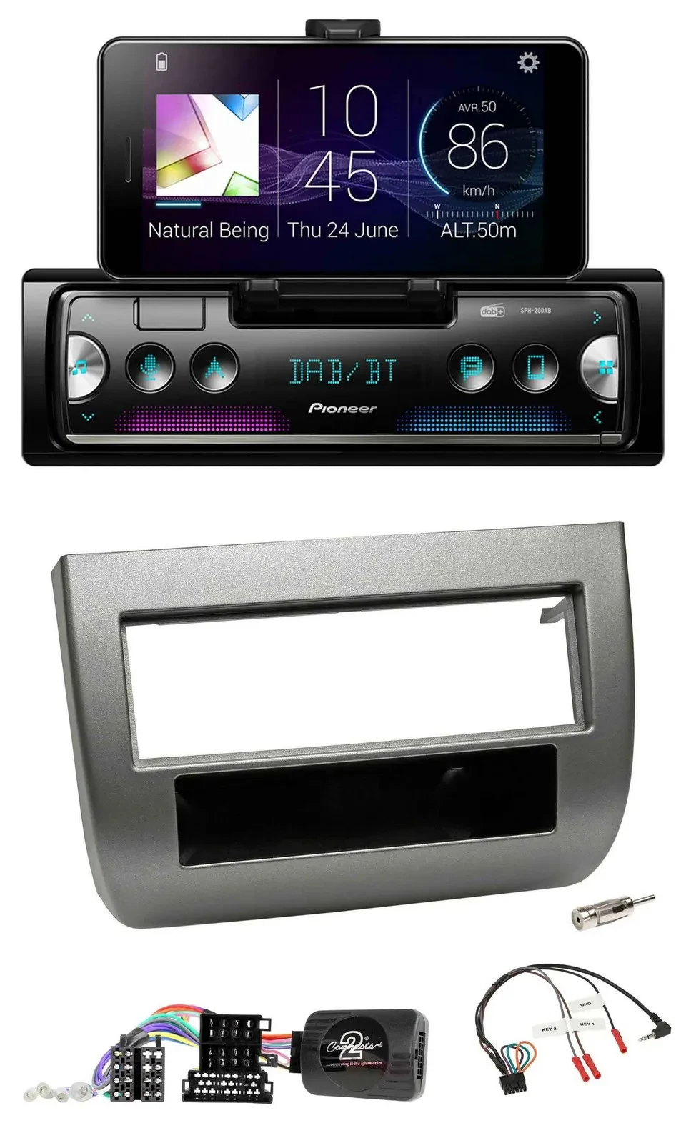 Автомагнитола Pioneer USB Bluetooth DAB для Lancia Y (843) 2005–2011, темно-серебристый