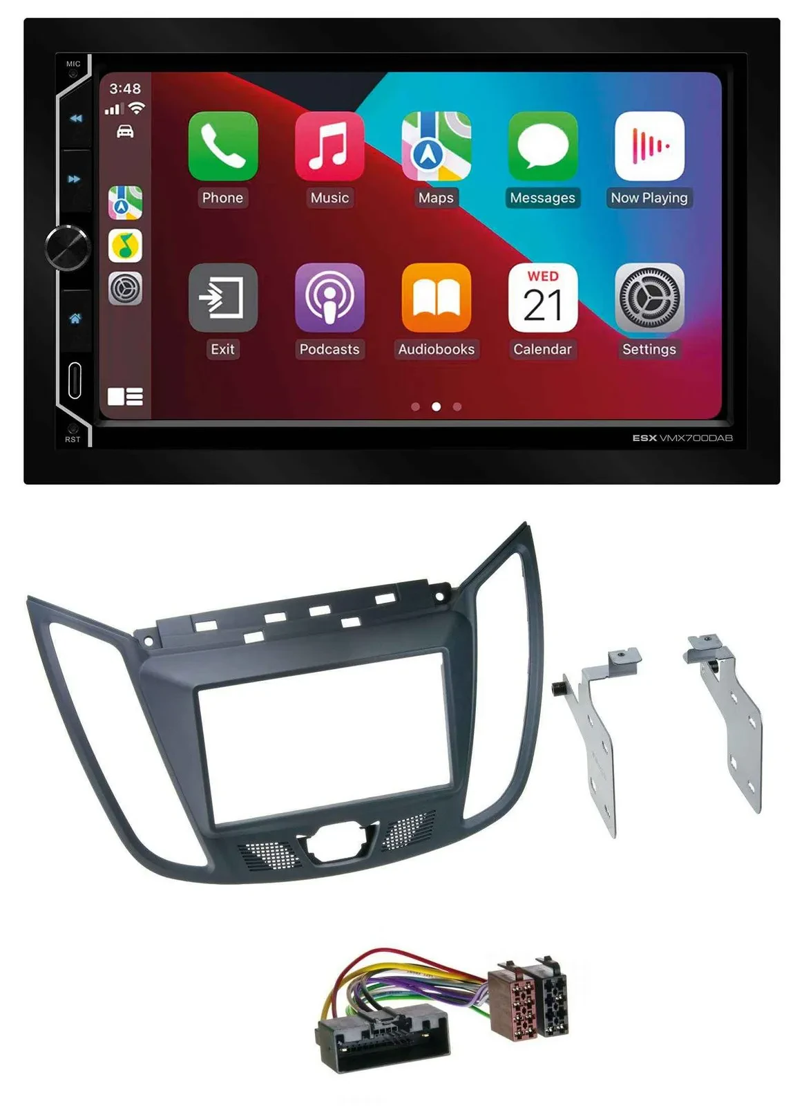 ESX 2DIN DAB USB MP3 Bluetooth Autoradio für Ford C-Max (ab 10) grau