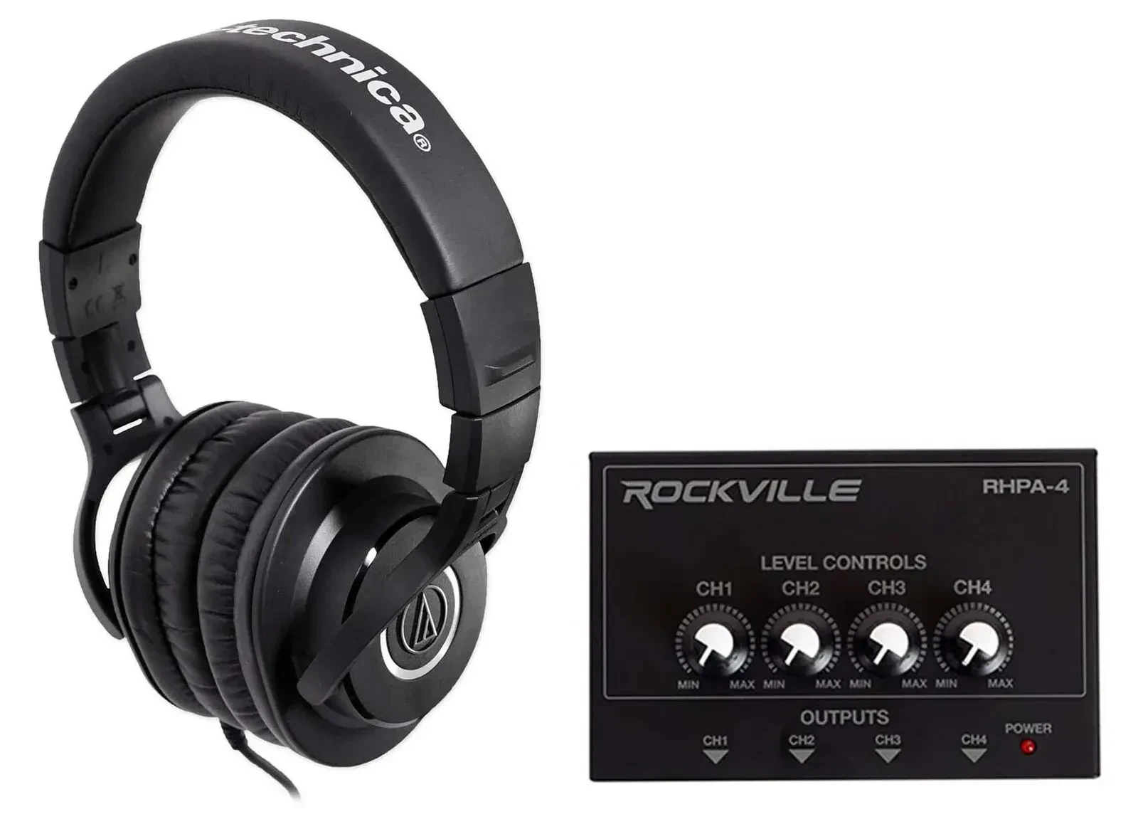 Наушники проводные мониторные Audio-Technica ATH-M40x с 4-канальным распределительным усилителем для наушников (набор)