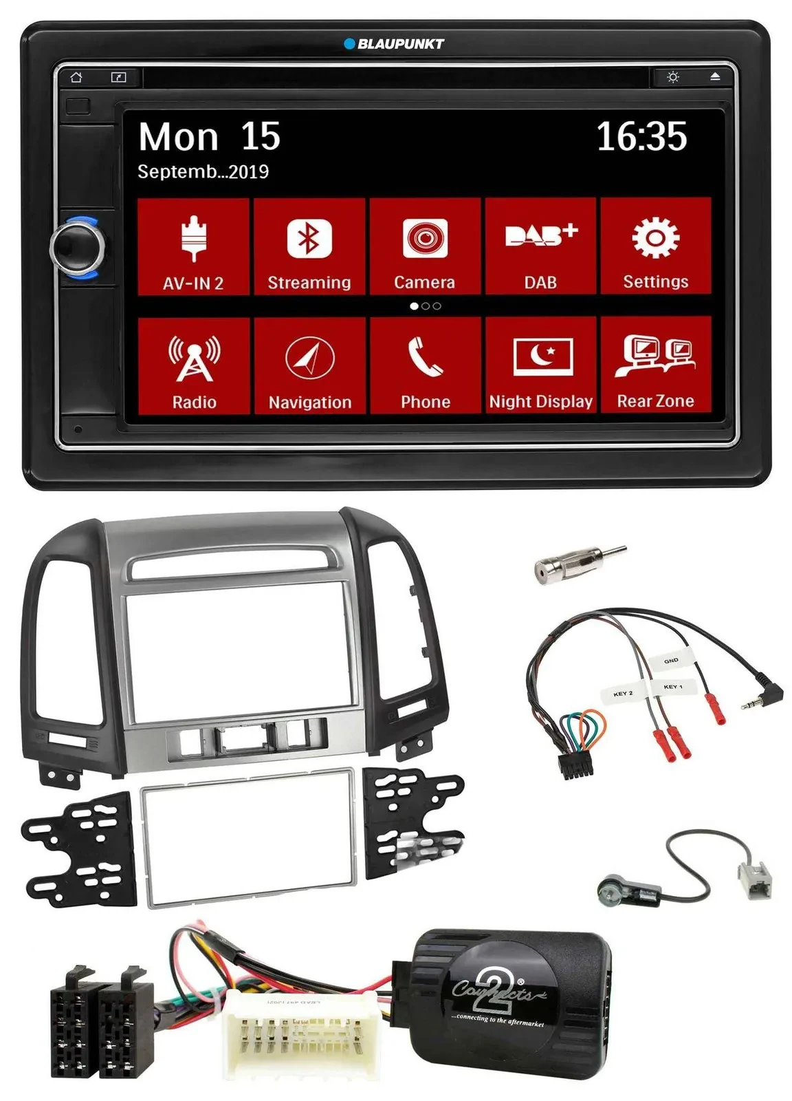 Blaupunkt TMC USB Lenkrad Bluetooth DAB 2DIN Navigation für Hyundai Santa Fe 3 S