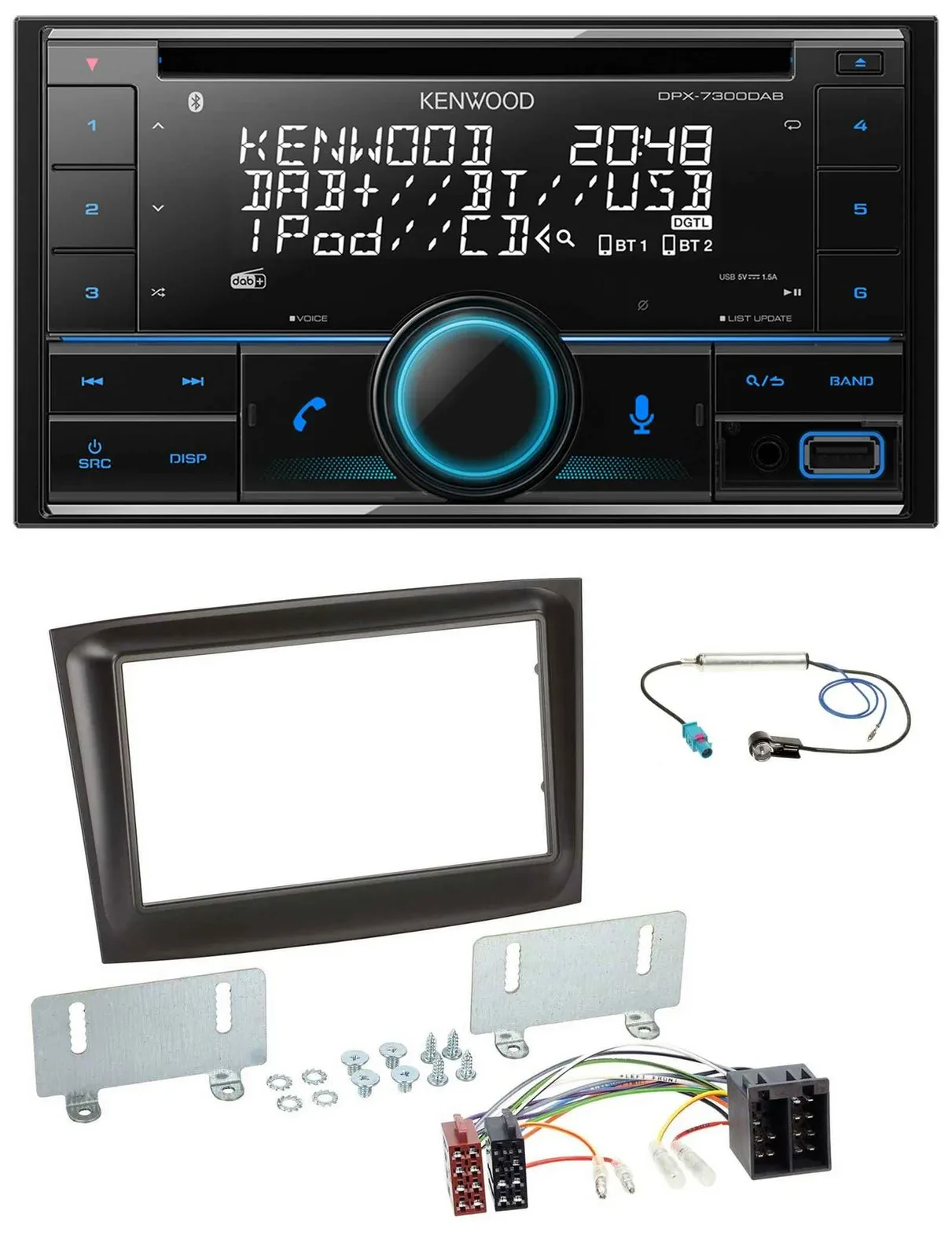 Автомагнитола Kenwood 2-DIN CD DAB USB MP3 Bluetooth для Fiat Doblo (с 2015), черная