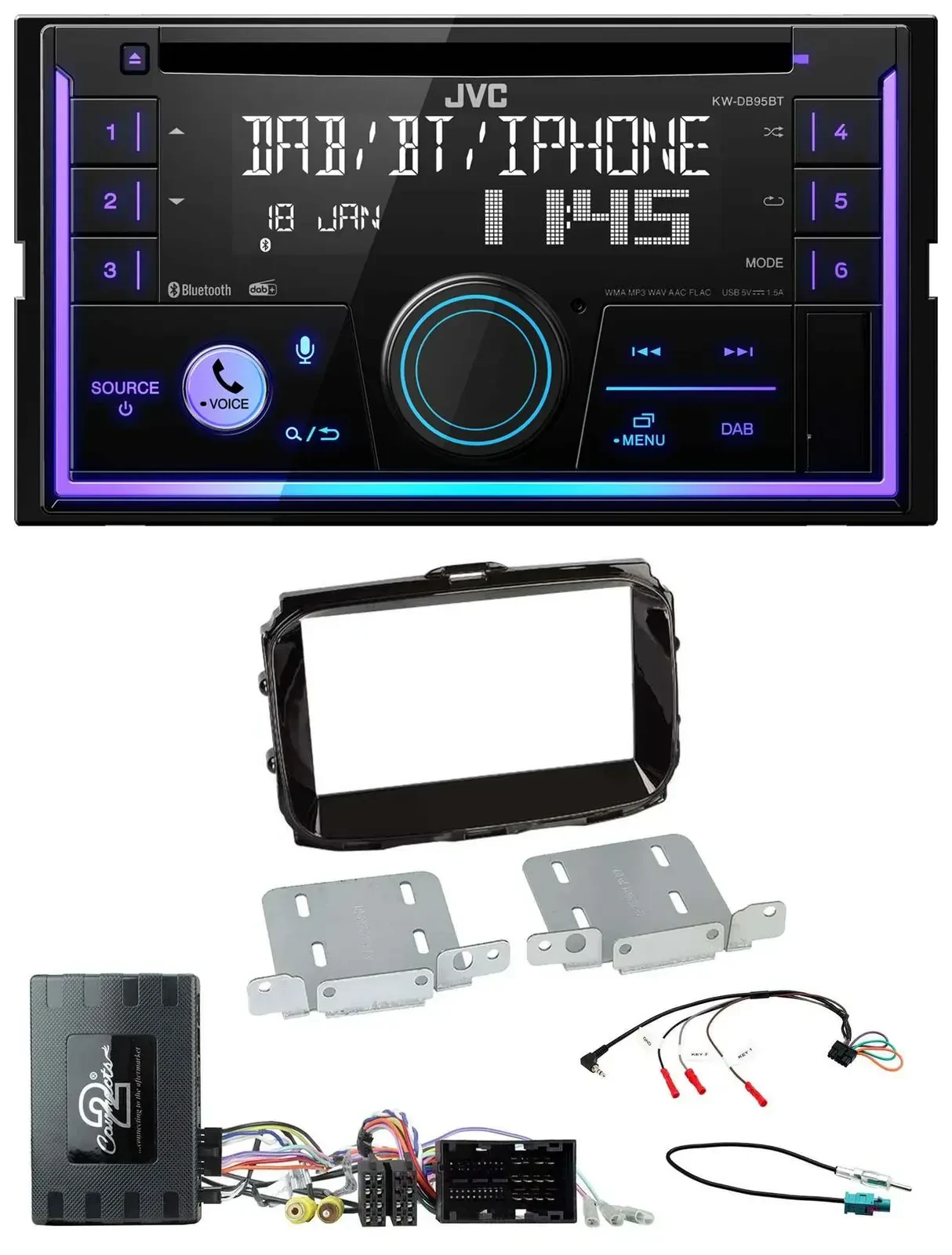 Автомагнитола JVC 2DIN DAB Bluetooth CD USB для Alfa Romeo Giulietta (2014–2021) с поддержкой кнопок на руле