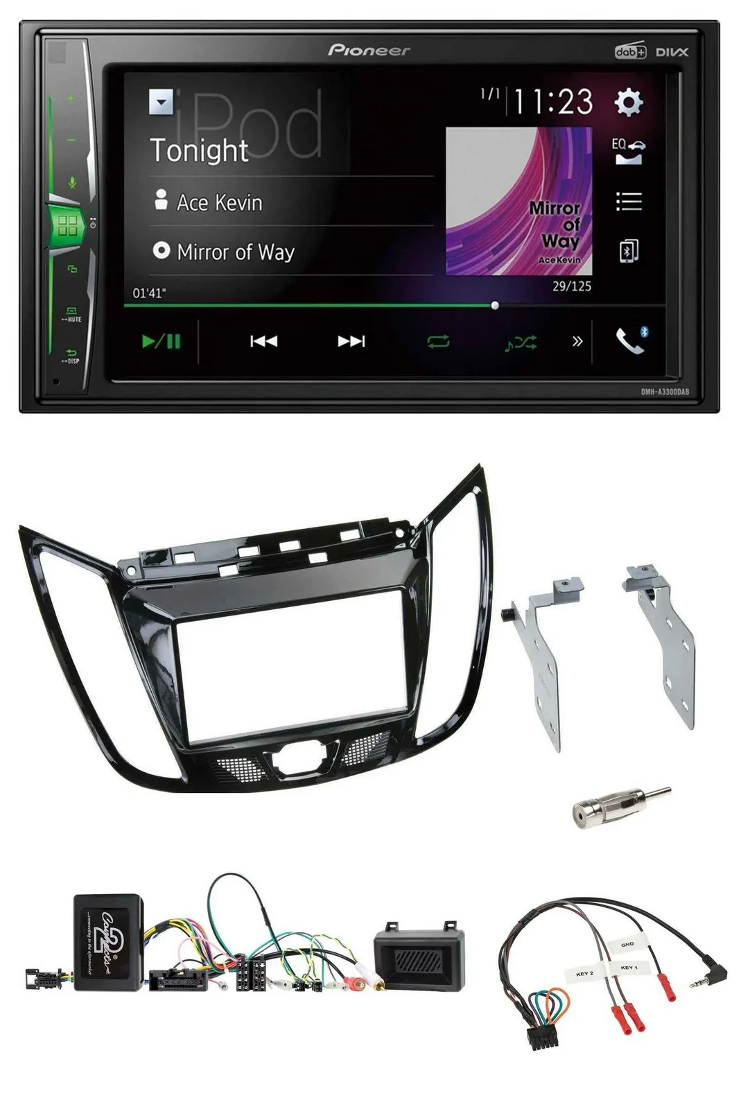 Pioneer 2DIN Lenkrad DAB USB Bluetooth Autoradio für Ford C-Max Kuga Klavierlack