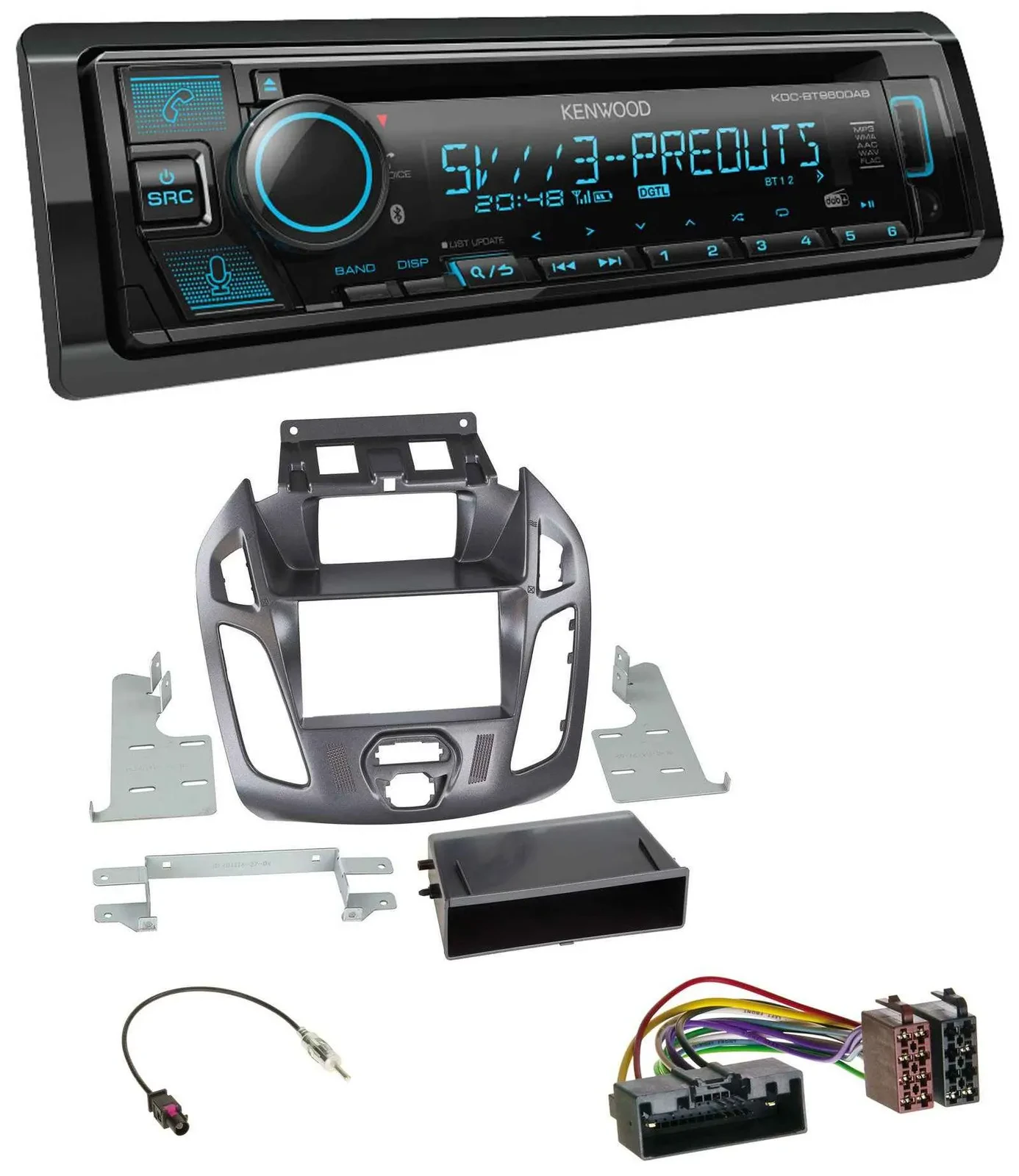 Автомагнитола Kenwood для Ford Transit Connect 2012–2018, Bluetooth, USB, CD, DAB