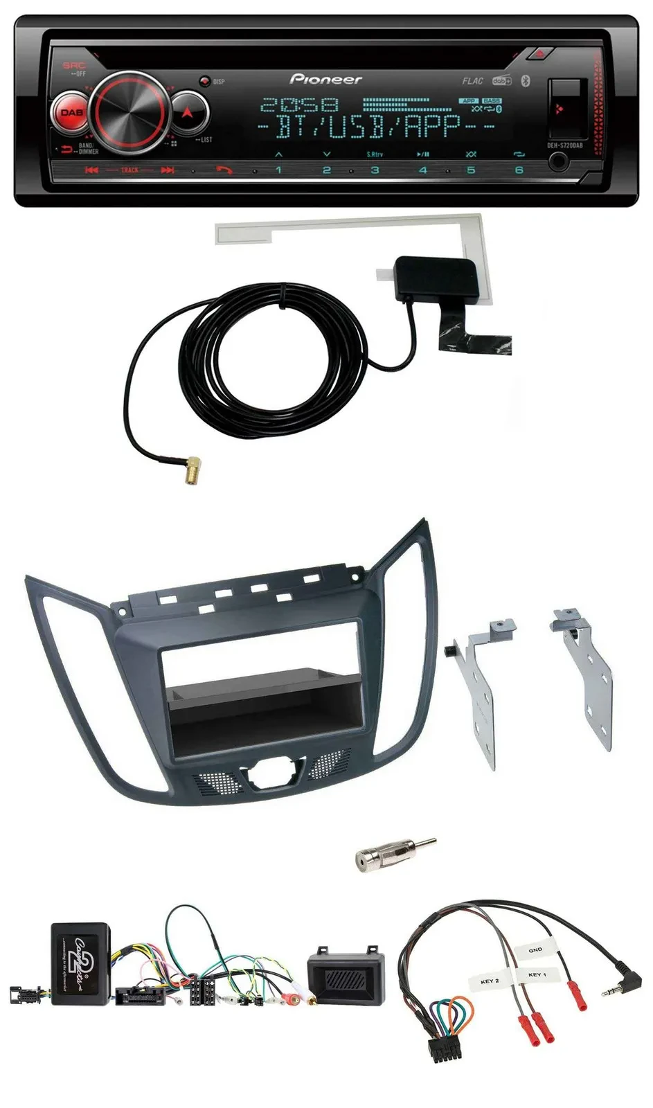 Pioneer DAB CD Lenkrad USB Bluetooth Autoradio für Ford C-Max Kuga dunkelgrau