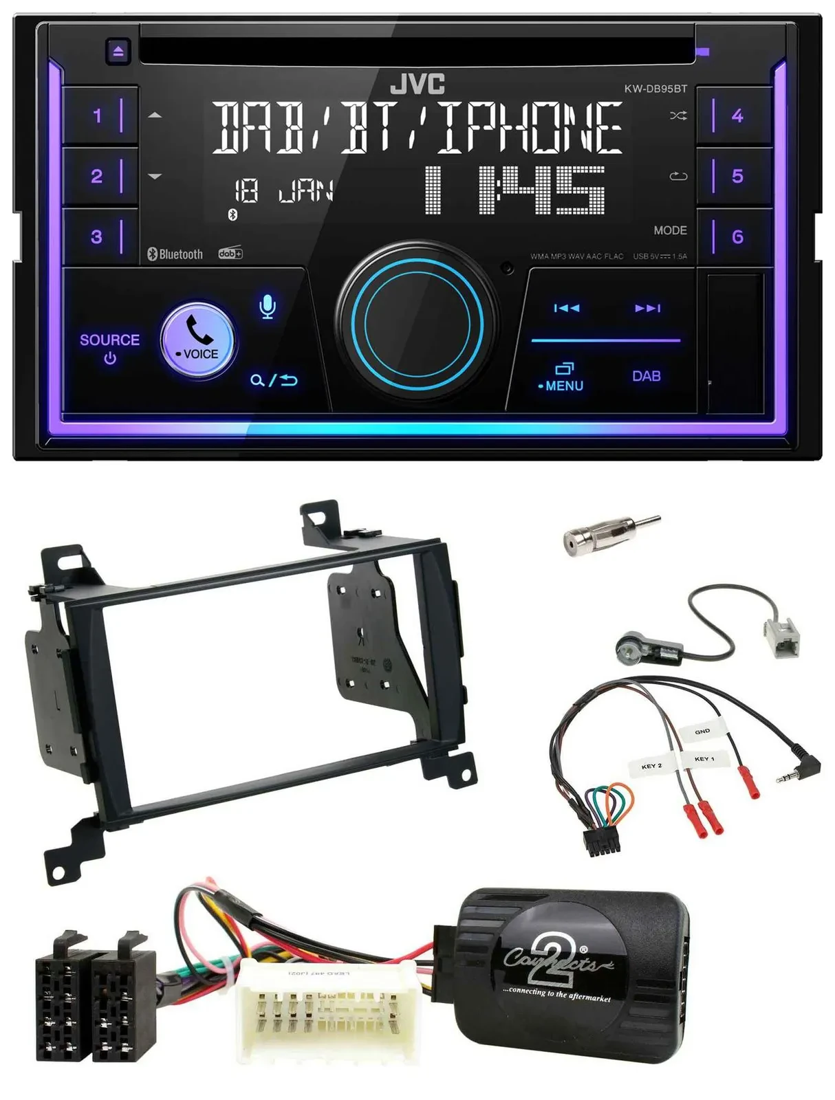 JVC Lenkrad USB 2DIN DAB Bluetooth CD Autoradio für Hyundai Santa Fe 07-12