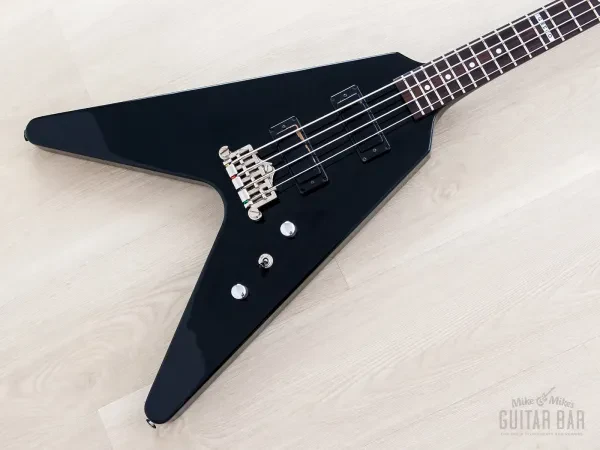 2002 Greco GVB-90 Flying V Bass Neck Through Real Black w/ Mini Humbuckers