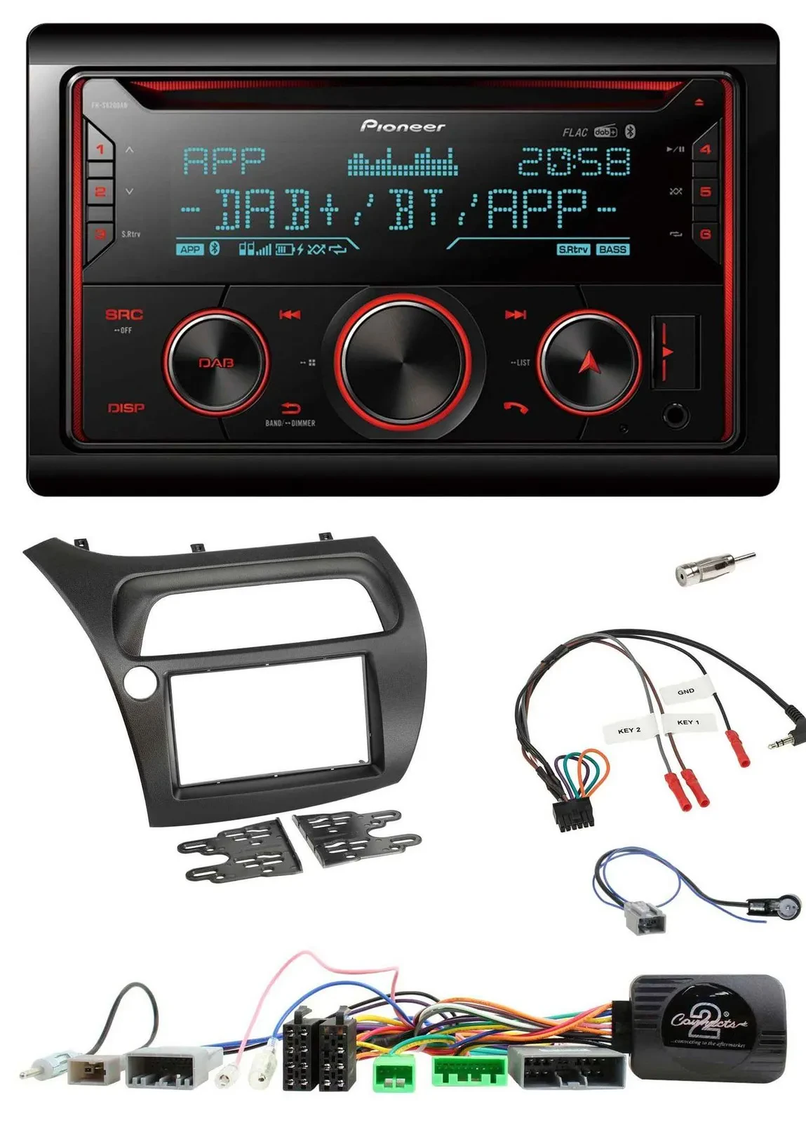 Pioneer 2DIN DAB Lenkrad Bluetooth USB CD Autoradio für Honda Civic 2006-2012