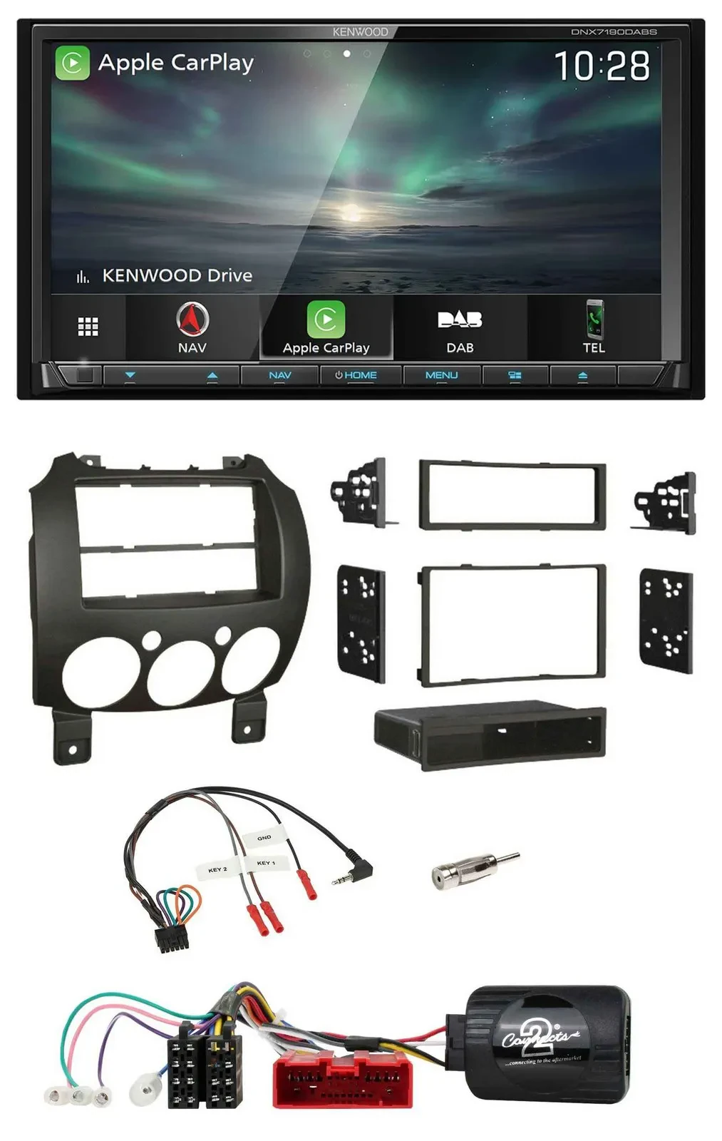 Kenwood Bluetooth USB 2DIN Lenkrad TMC DAB Navigation für Mazda 2 2007-2014