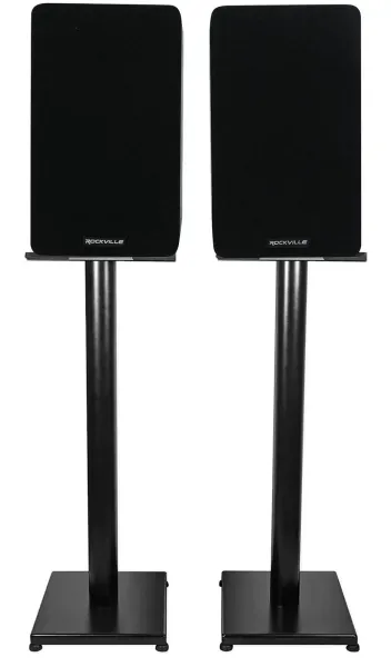 Pair Rockville RockShelf 58B Black 5.25" Home Bookshelf Speakers w/29" Stands