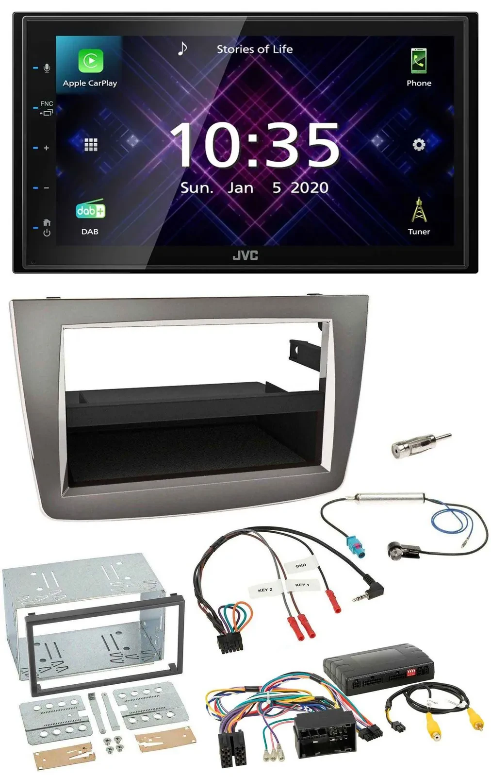 JVC DAB 2DIN Lenkrad Bluetooth USB Autoradio für Alfa Romeo Mito silber 14-18 In