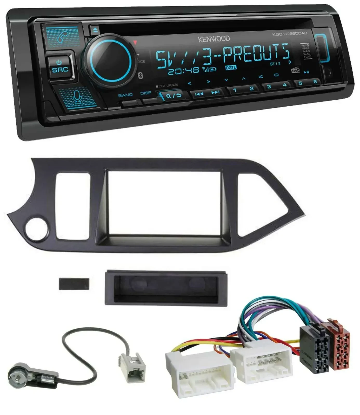 Автомагнитола Kenwood Bluetooth, USB, CD, MP3, DAB для Kia Picanto (с 2011), поддержка Start-Stop