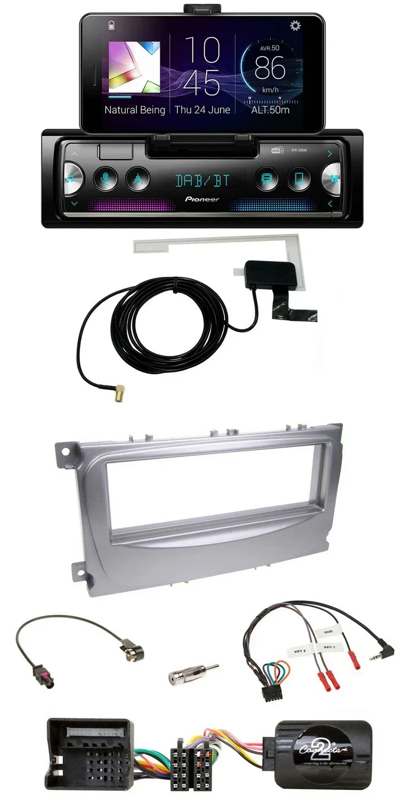 Автомагнитола Pioneer DAB, Bluetooth, USB, управление с руля, для Ford Galaxy/C-Max/Focus (с 2007)