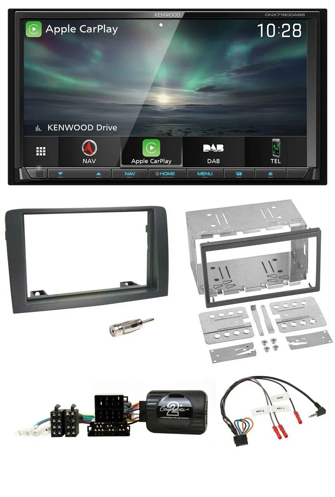 Kenwood Bluetooth USB 2DIN Lenkrad TMC DAB Navigation für Fiat Idea 2006-2012 gr