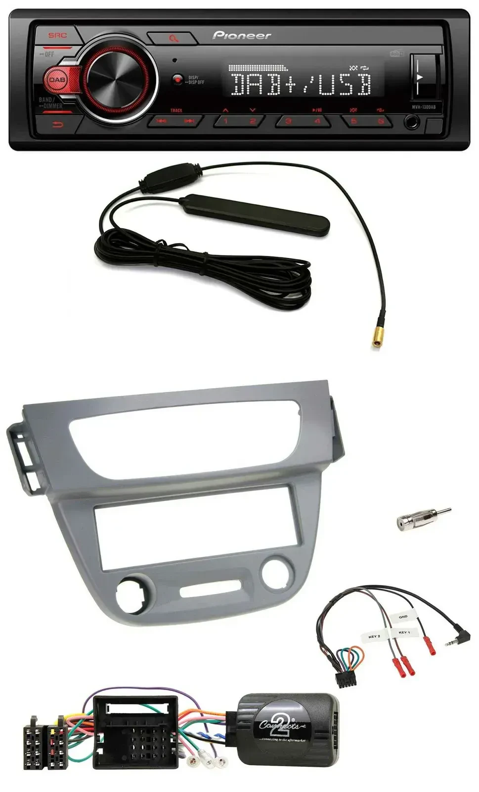 Автомагнитола Pioneer 1DIN DAB MP3 USB для Renault Megane III (2009–2012), серый, с поддержкой кнопок на руле