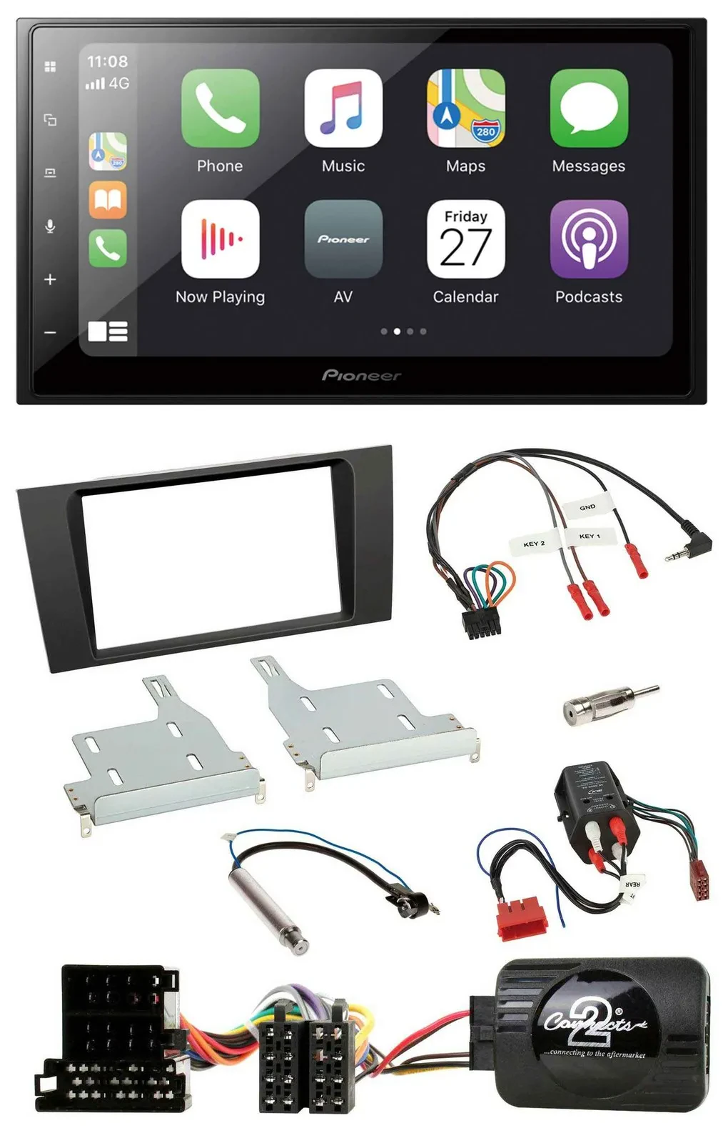Автомагнитола для Audi A4 (1999–2001) Pioneer 2DIN, Bluetooth, DAB, USB, поддержка управления на руле, совместима с BOSE