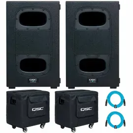 QSC KS112 12" Powered Subwoofers with Covers & Blue Cables Two Pack