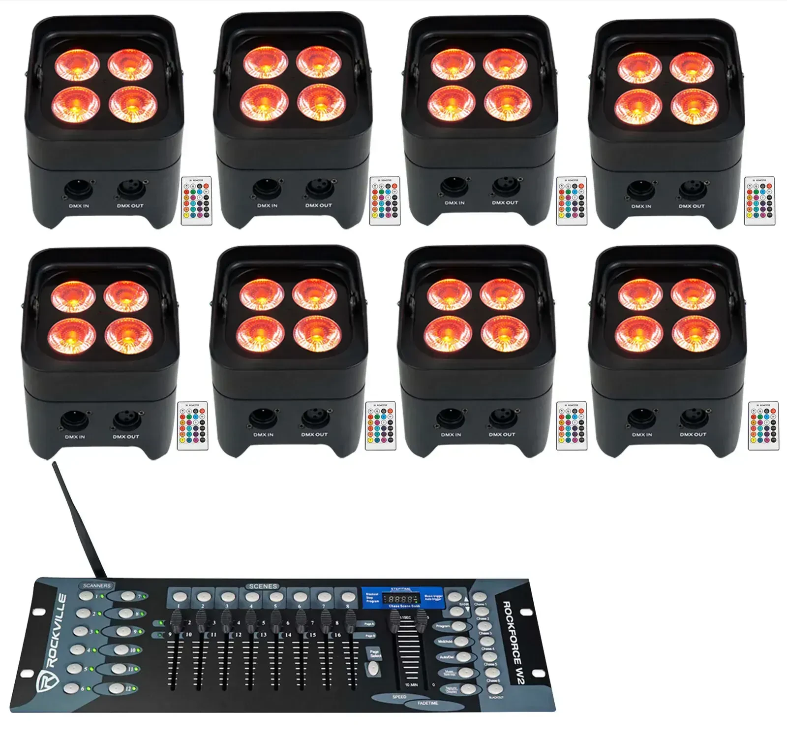 Светодиодный прибор Rockville BEST PAR 50 Black с DMX-контроллером (8 штук)