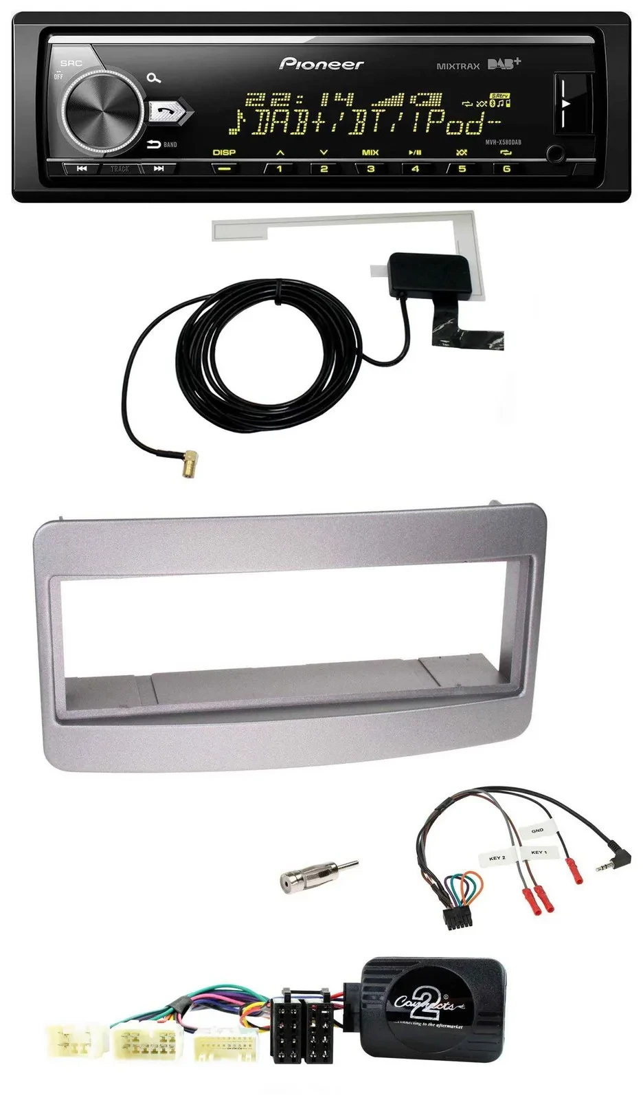 Автомагнитола Pioneer Bluetooth DAB USB для Toyota RAV4 2001–2006, тёмно-серая, совместима с управлением на руле