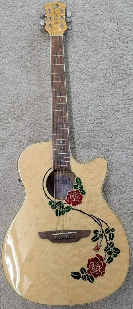 Luna FLO RSE Flora Rose Quilt Maple Acoustic Electric Cutaway Guitar - DEMO