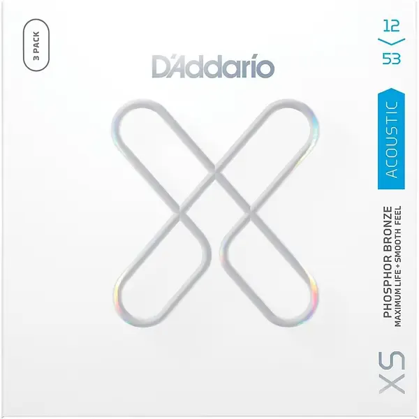 Струны для акустической гитары D'Addario XS Phosphor Bronze Coated 12-53 (3 упаковки)