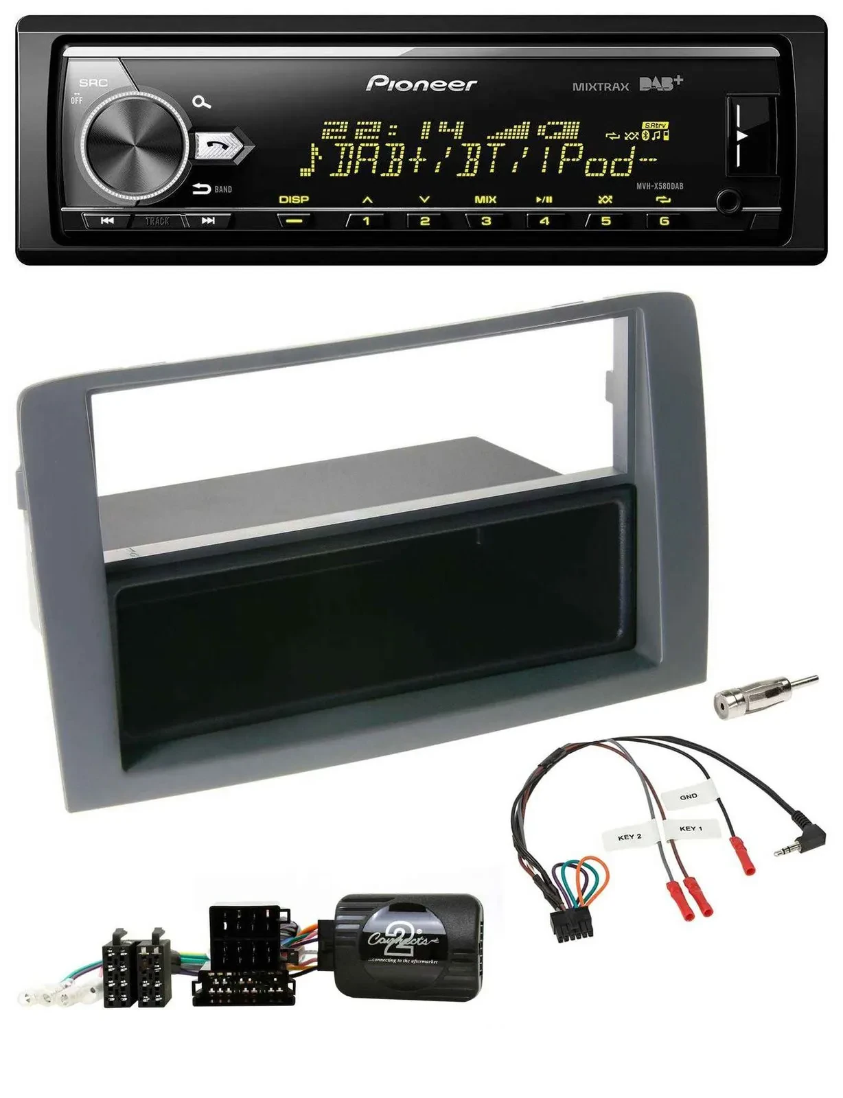 Pioneer Bluetooth USB DAB Lenkrad Autoradio für Fiat Idea 2006-2011 grau