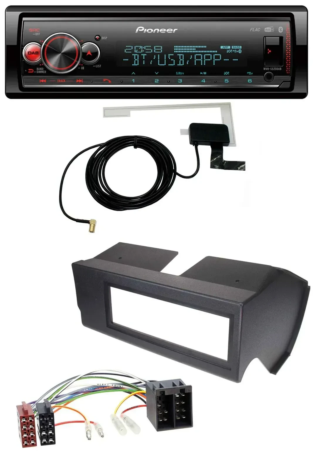 Автомагнитола Pioneer Bluetooth, DAB, USB, MP3 для Fiat Panda (до 2002), черный