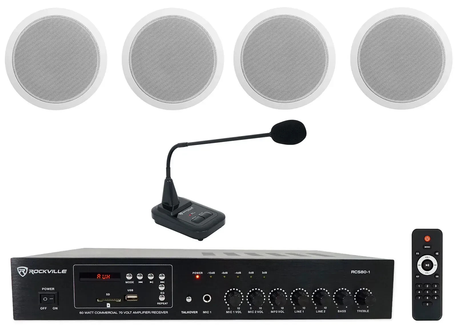 Трансляционный усилитель Rockville RCS80-1 Black с потолочной акустикой и микрофоном