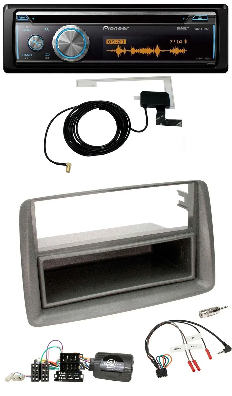 Pioneer Bluetooth DAB Lenkrad USB CD Autoradio für Fiat Panda 169 2007-2012 grau